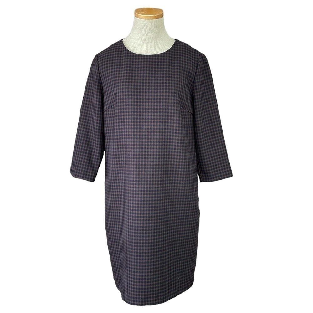 The Korner Dress Women's S Small Green Blue Plaid Long Sleeve Shift Midi NWT